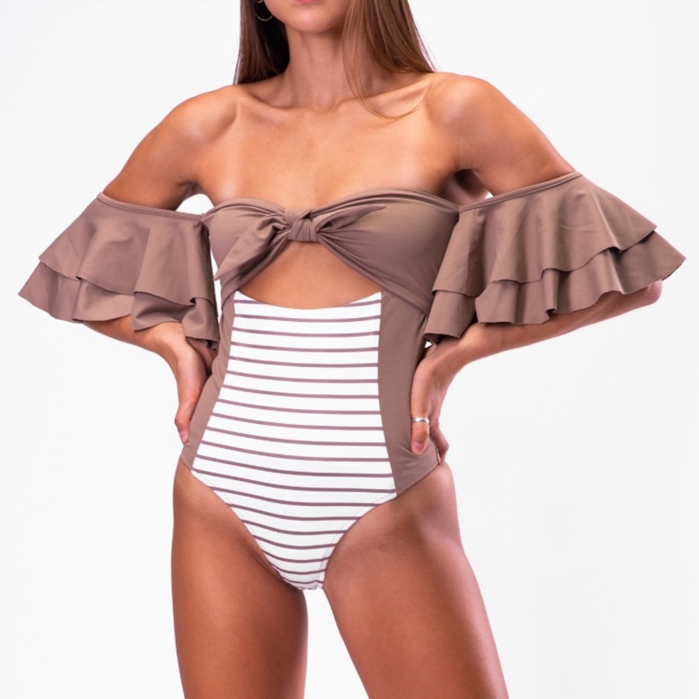 Lillian Pinstripe bodysuit/swim NTW LARGE